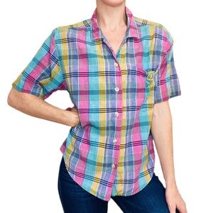 Vintage Colorful Picnic Plaid Retro Casual Button Down Shirt